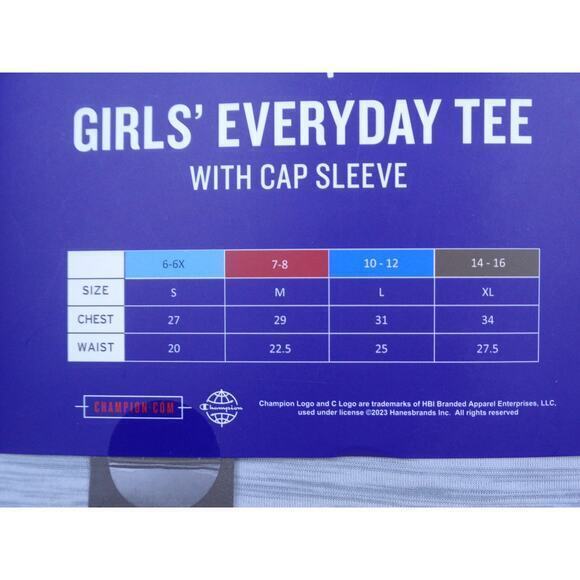 Champion Girls Everyday Gray Tee T Shirt With Cap Sleeves Girls Size‎ XL 14/16 - Picture 6 of 6